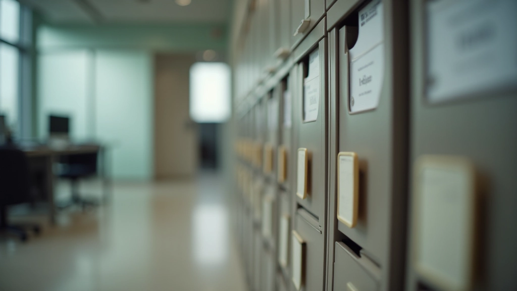 Organized filing cabinet with labeled document folders and binders