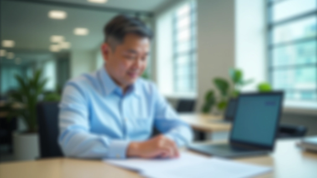 Person reviewing housing documents and lease agreement at modern desk with laptop