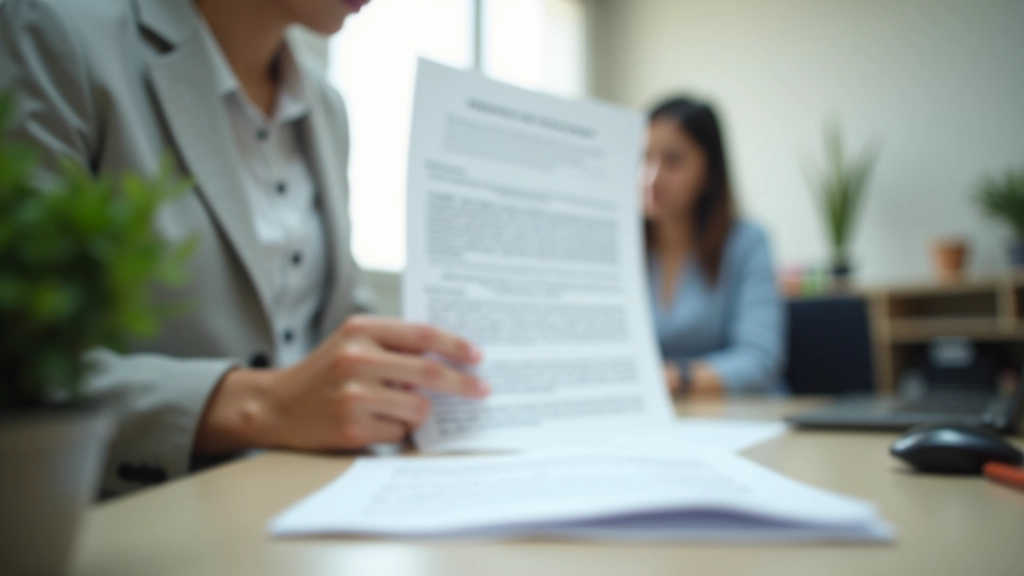 Person reviewing rental agreement document at home office workspace